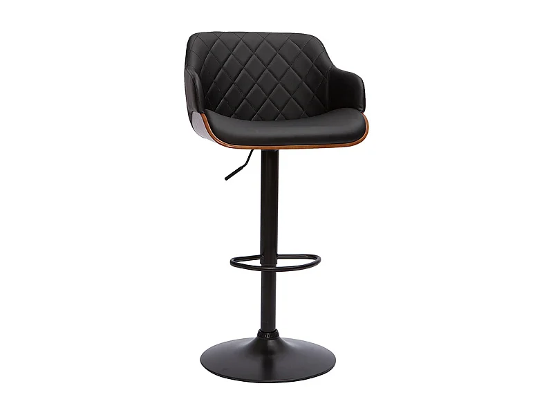 Taburete de cocina de diseño regulable negro con madera oscura LUCIEN