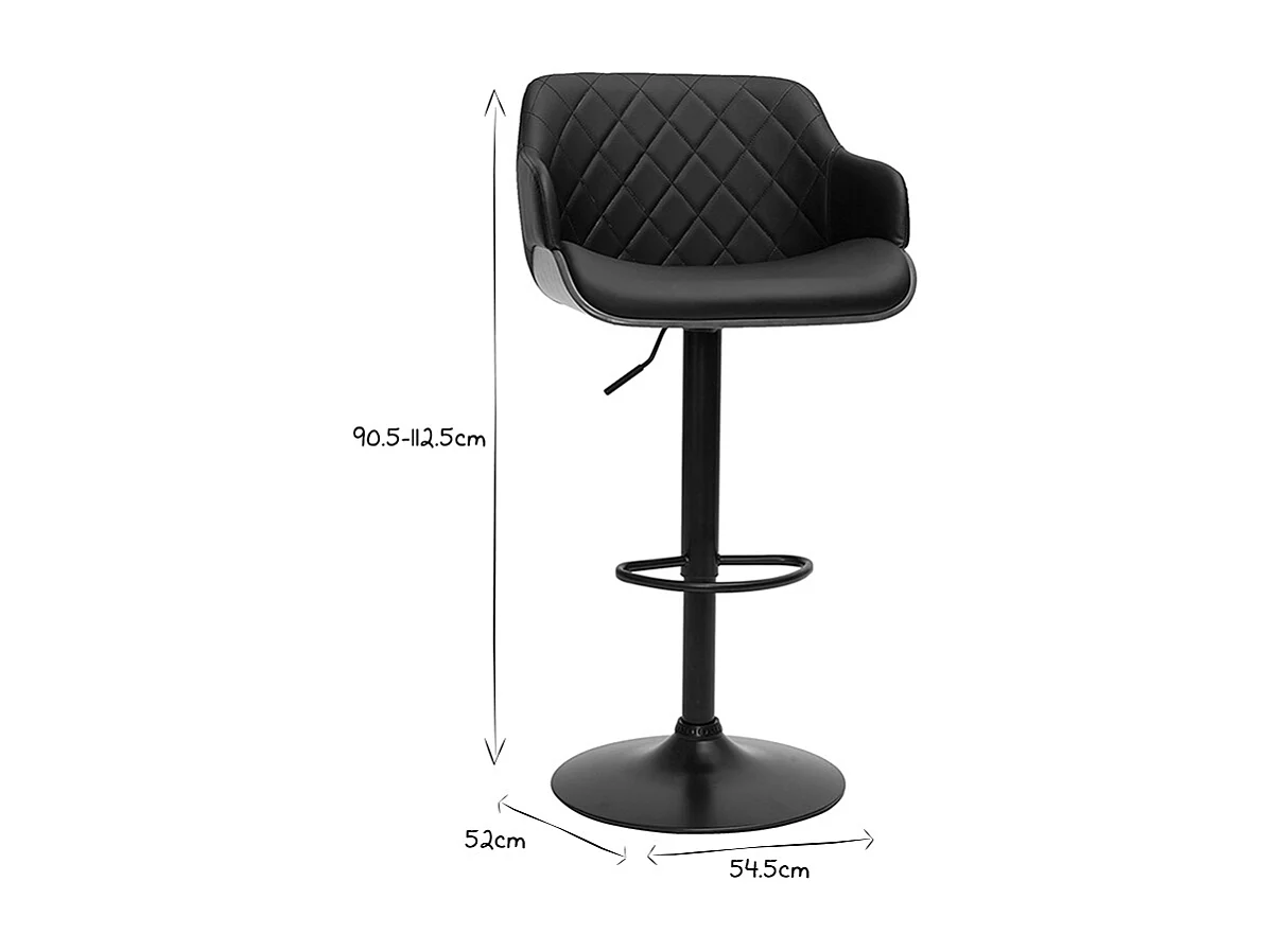 Taburete de cocina de diseño regulable negro con madera oscura LUCIEN