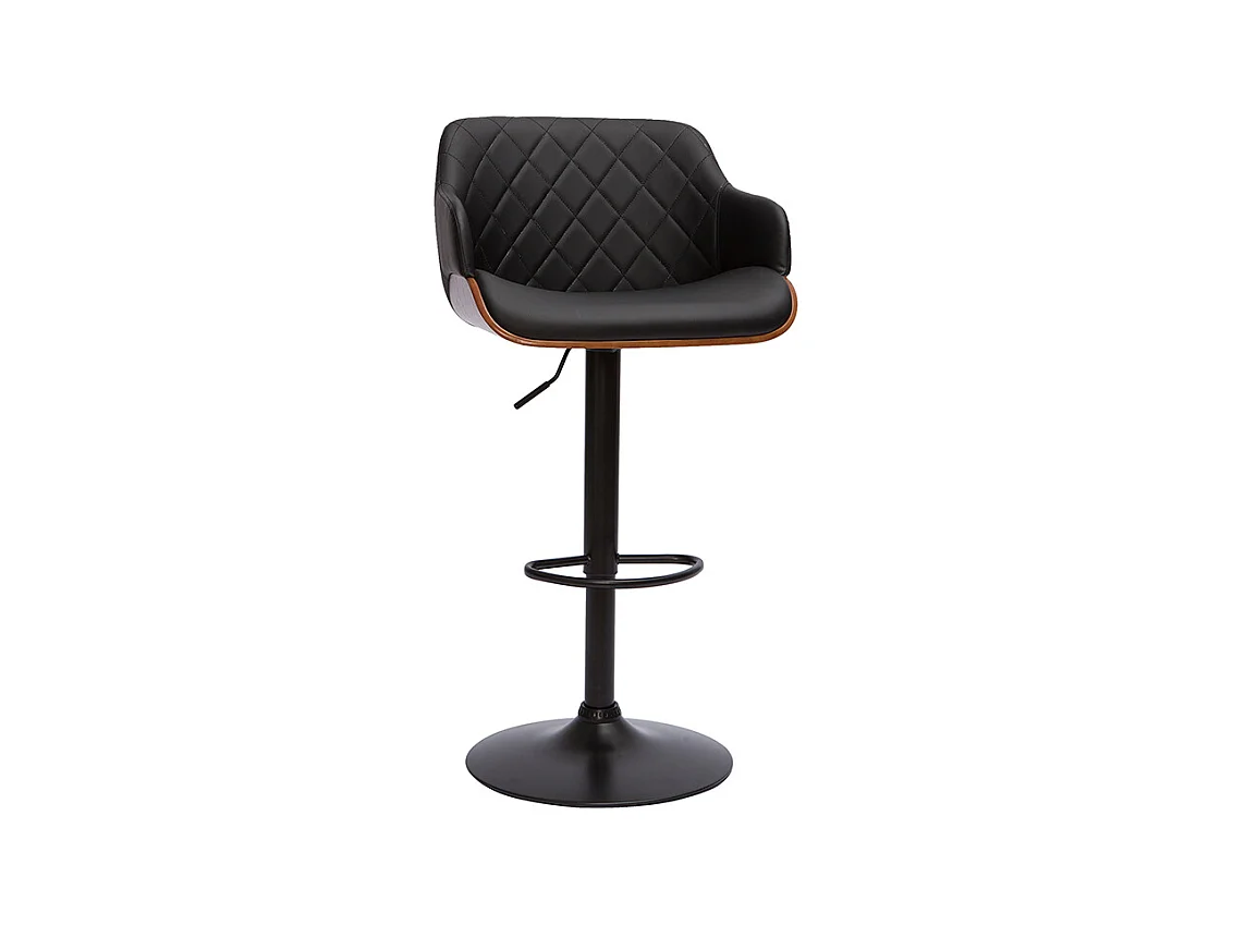 Tabouret de bar design réglable pivotant 360° noir et bois foncé LUCIEN