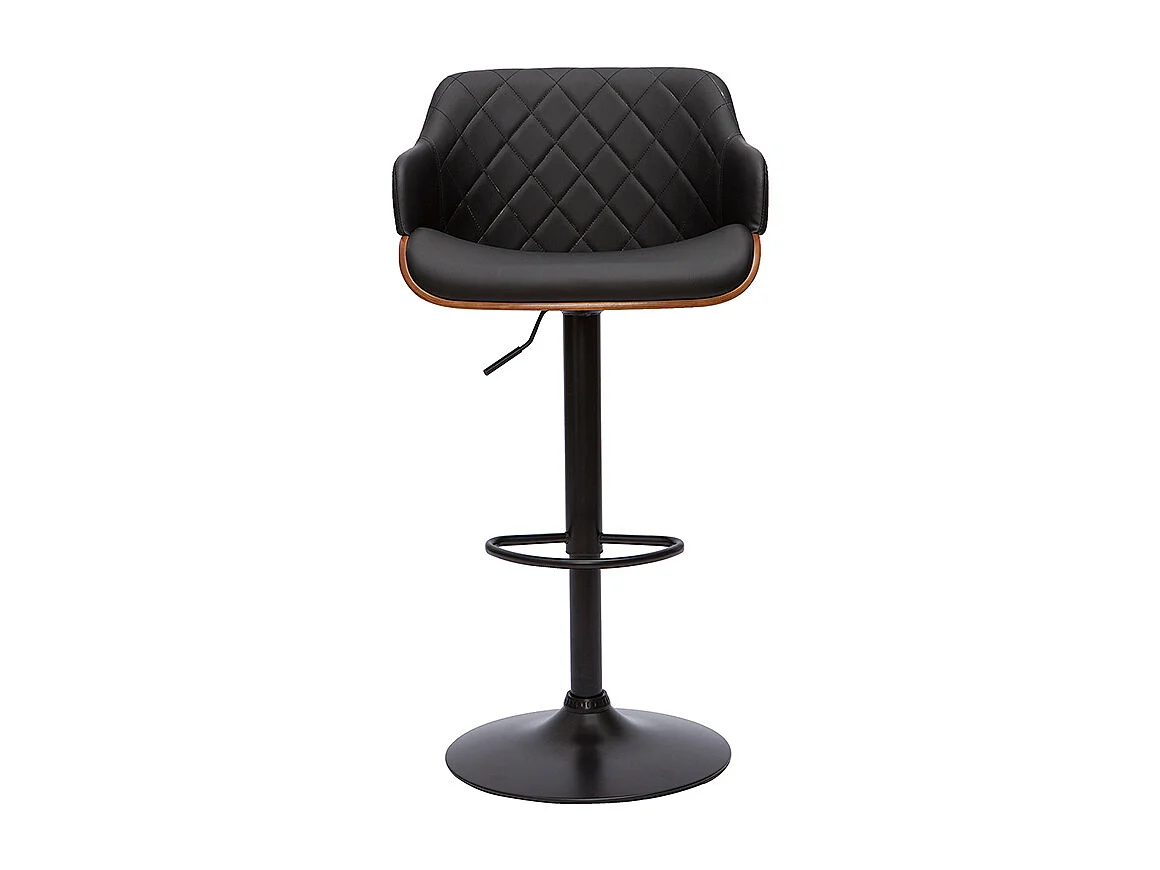 Tabouret de bar design réglable pivotant 360° noir et bois foncé LUCIEN