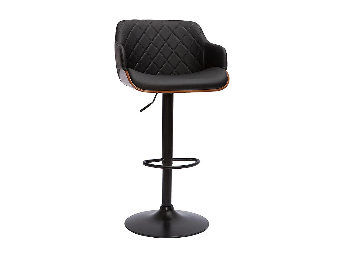 Tabouret de bar design réglable pivotant 360° noir et bois foncé LUCIEN
