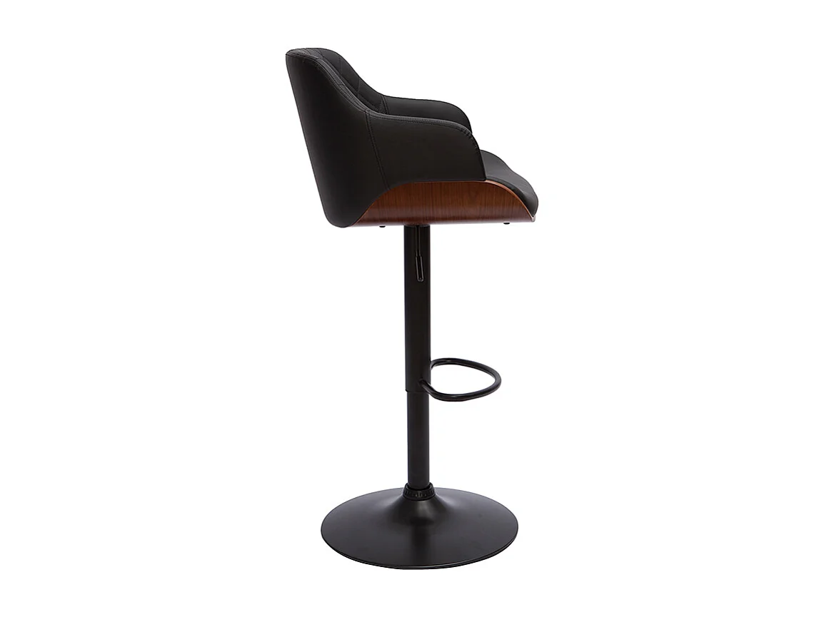 Tabouret de bar design réglable pivotant 360° noir et bois foncé LUCIEN