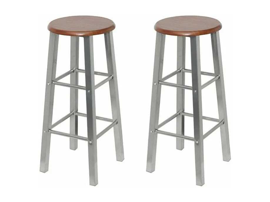 Tabouret de bar rond bois marron et métal gris Luis - Lot de 2