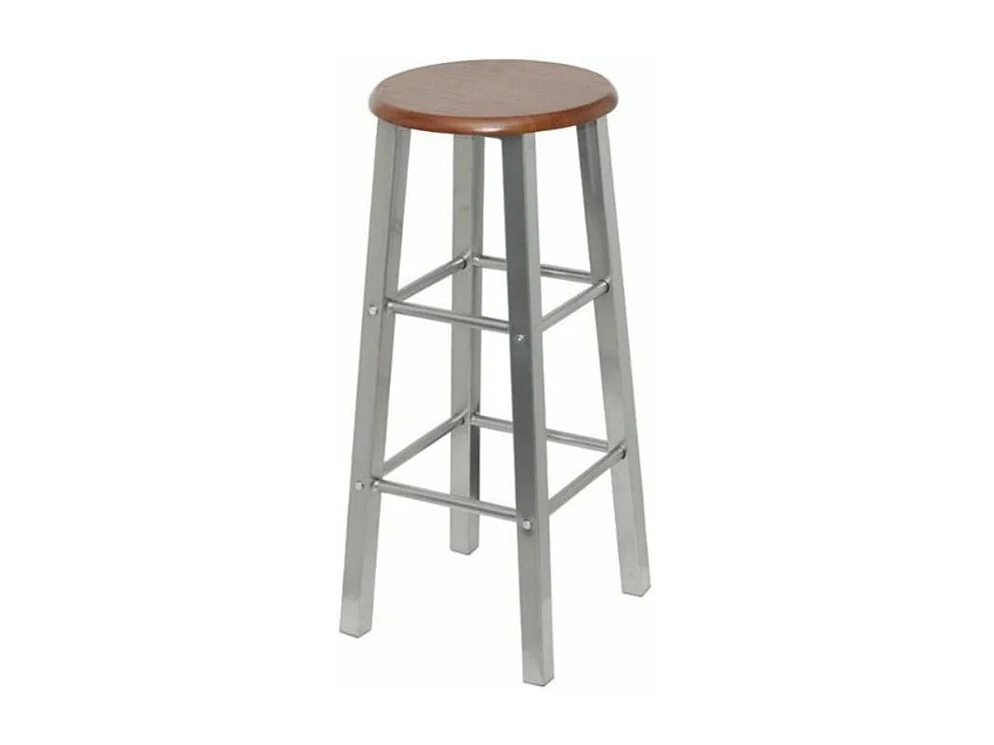 Tabouret de bar rond bois marron et métal gris Luis - Lot de 2