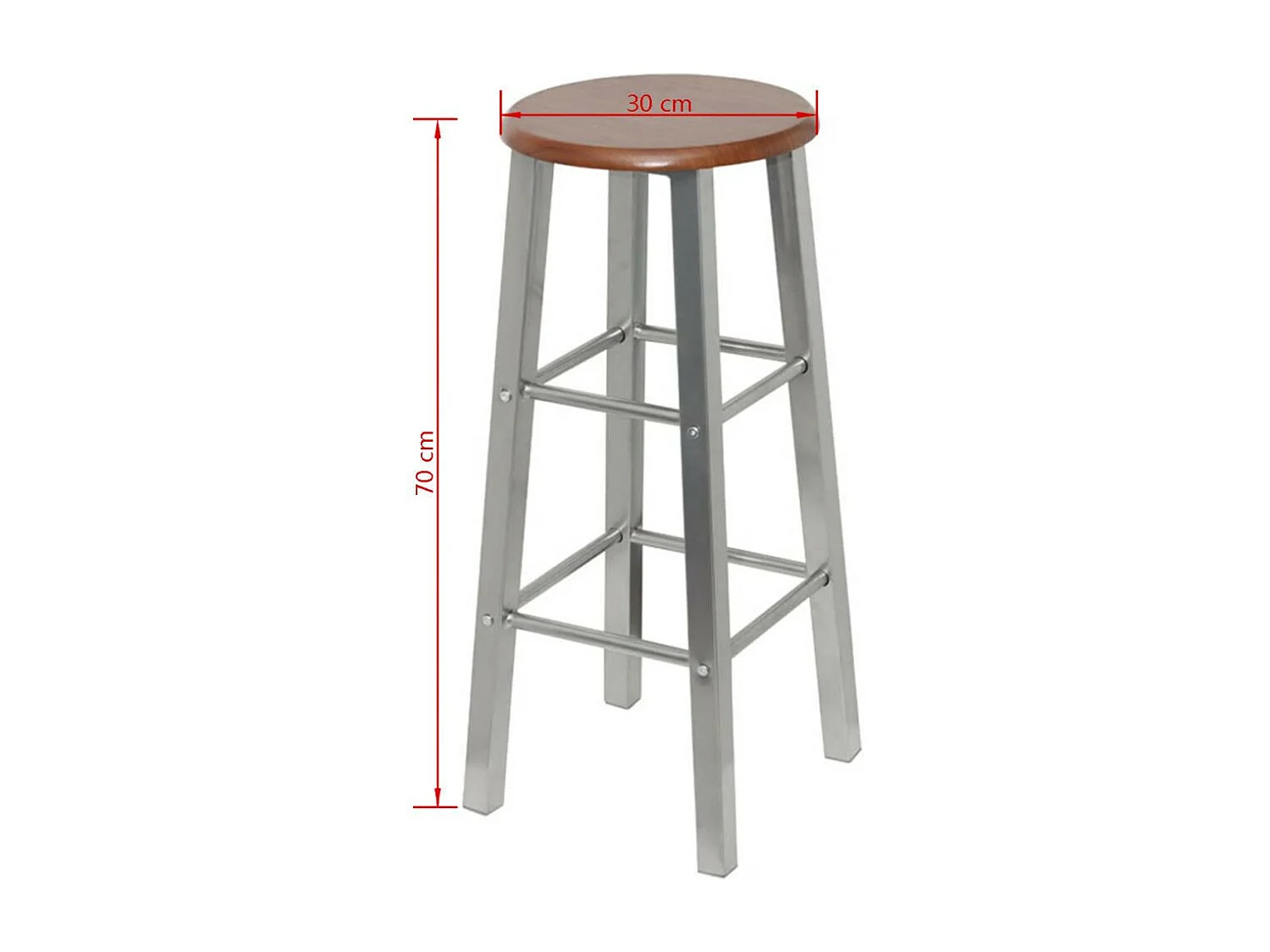 Tabouret de bar rond bois marron et métal gris Luis - Lot de 2