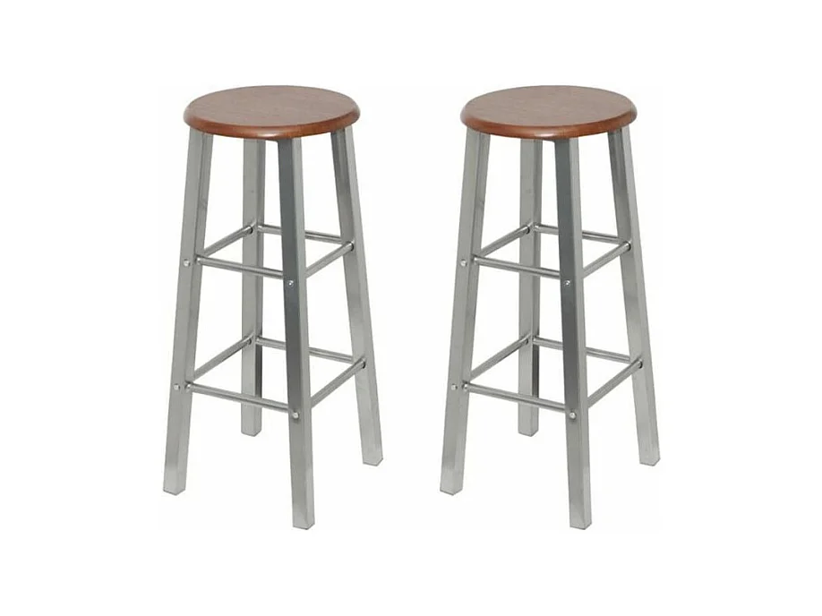 Tabouret de bar rond bois marron et métal gris Luis - Lot de 2