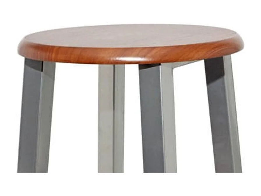Tabouret de bar rond bois marron et métal gris Luis - Lot de 2
