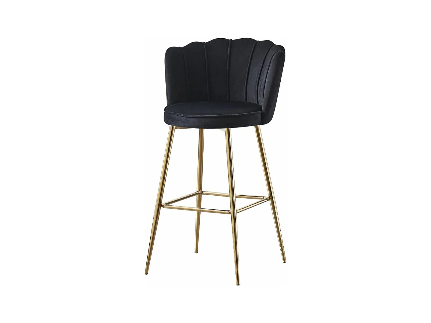 Chaise de bar moderne velours et pieds métal doré Pétale - Lot de 2-Couleur Noir