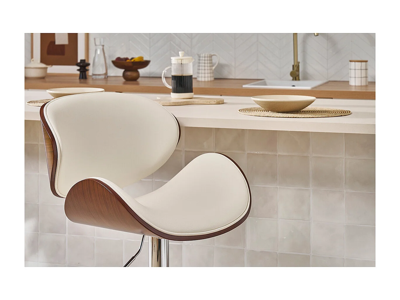 Taburete de bar de diseño blanco y madera WALNUT