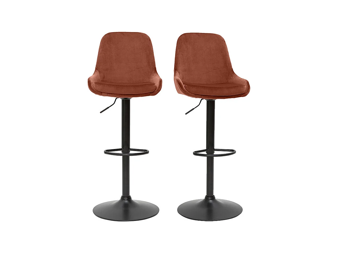 Tabourets de bar design réglables velours rouge tomette (lot de 2) HOLO