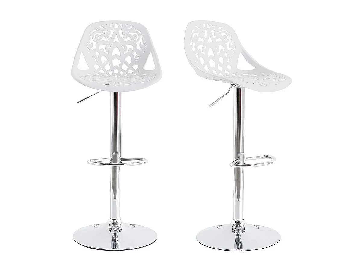 Tabourets de bar design avec motif baroque blanc (lot de 2) BAROCCA