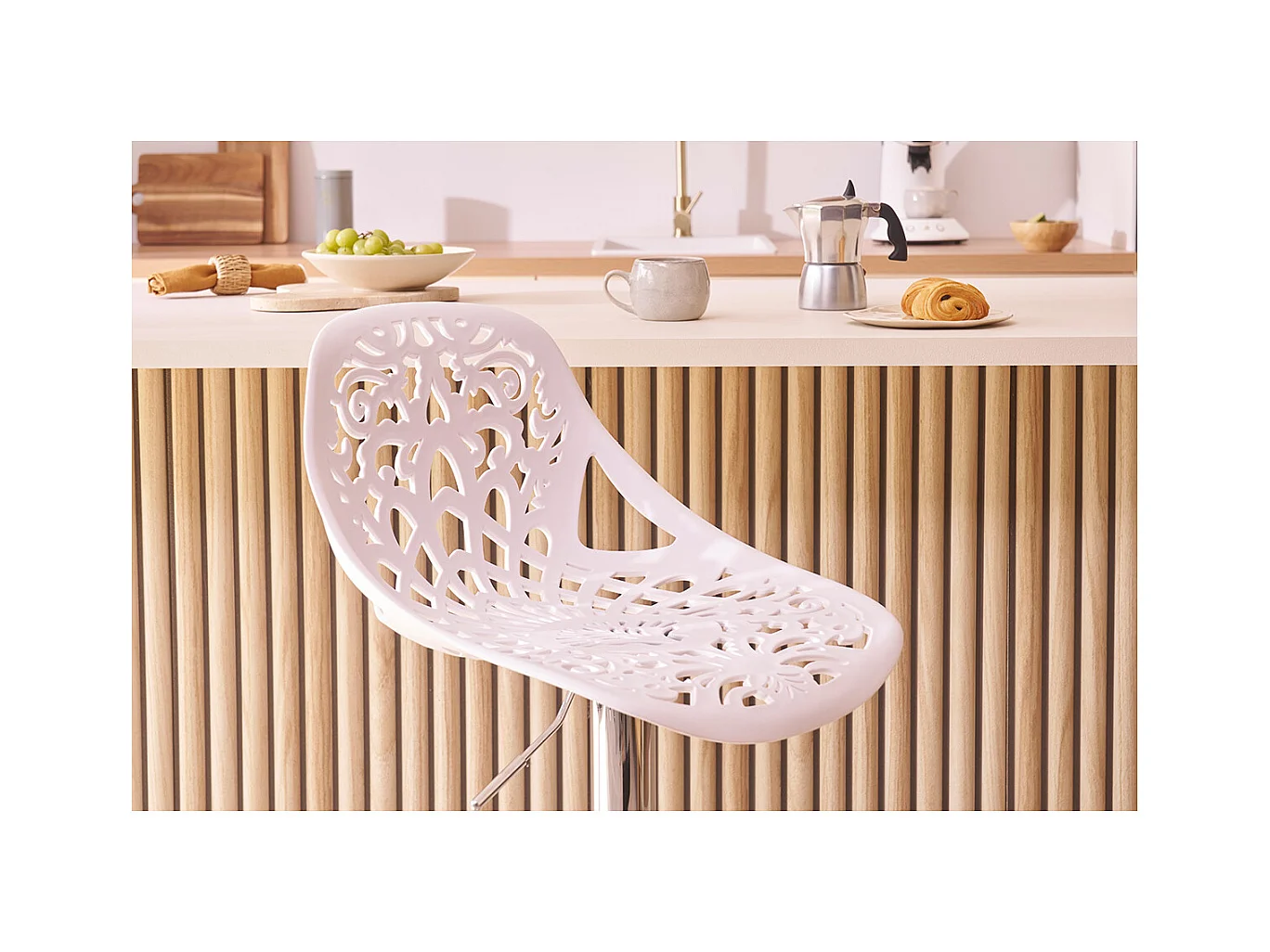 Tabourets de bar design avec motif baroque blanc (lot de 2) BAROCCA