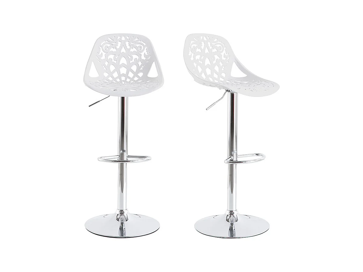 Tabourets de bar design avec motif baroque blanc (lot de 2) BAROCCA
