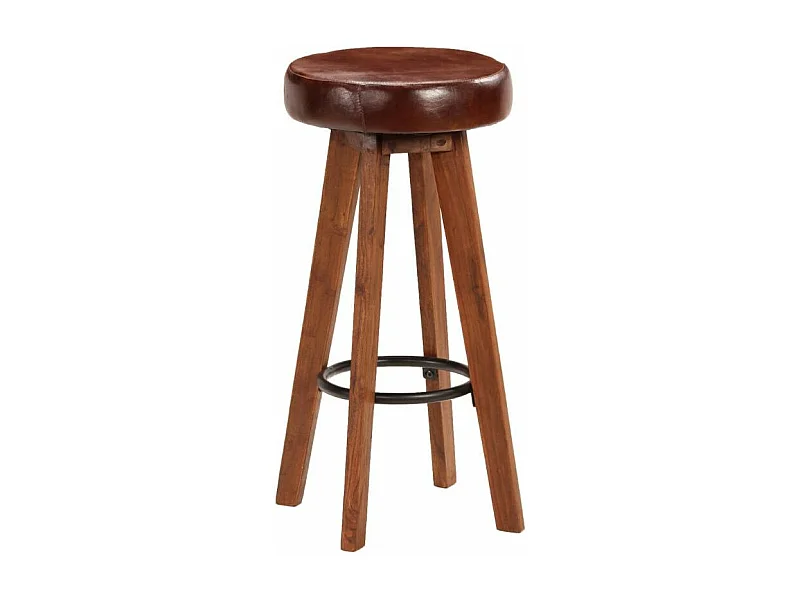 Tabouret de bar cuir marron et acacia massif clair Ival - Lot de 2