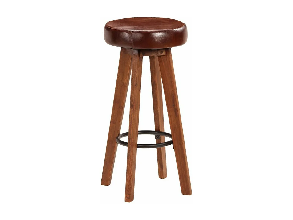 Tabouret de bar cuir marron et acacia massif clair Ival - Lot de 2