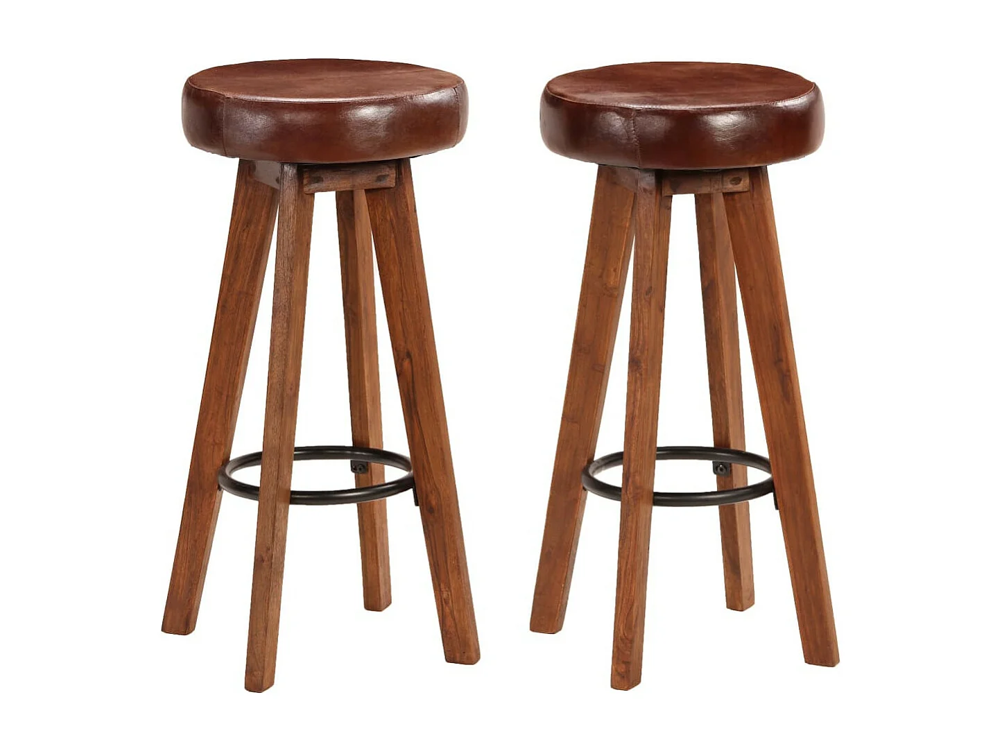 Tabouret de bar cuir marron et acacia massif clair Ival - Lot de 2