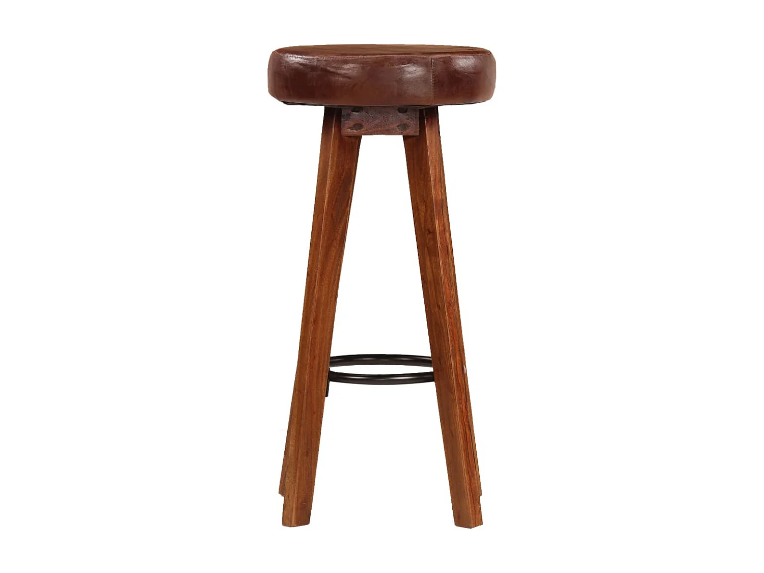 Tabouret de bar cuir marron et acacia massif clair Ival - Lot de 2