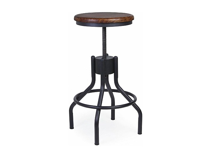 Tabouret rond industrielle hauteur réglable fer noir et bois de ...