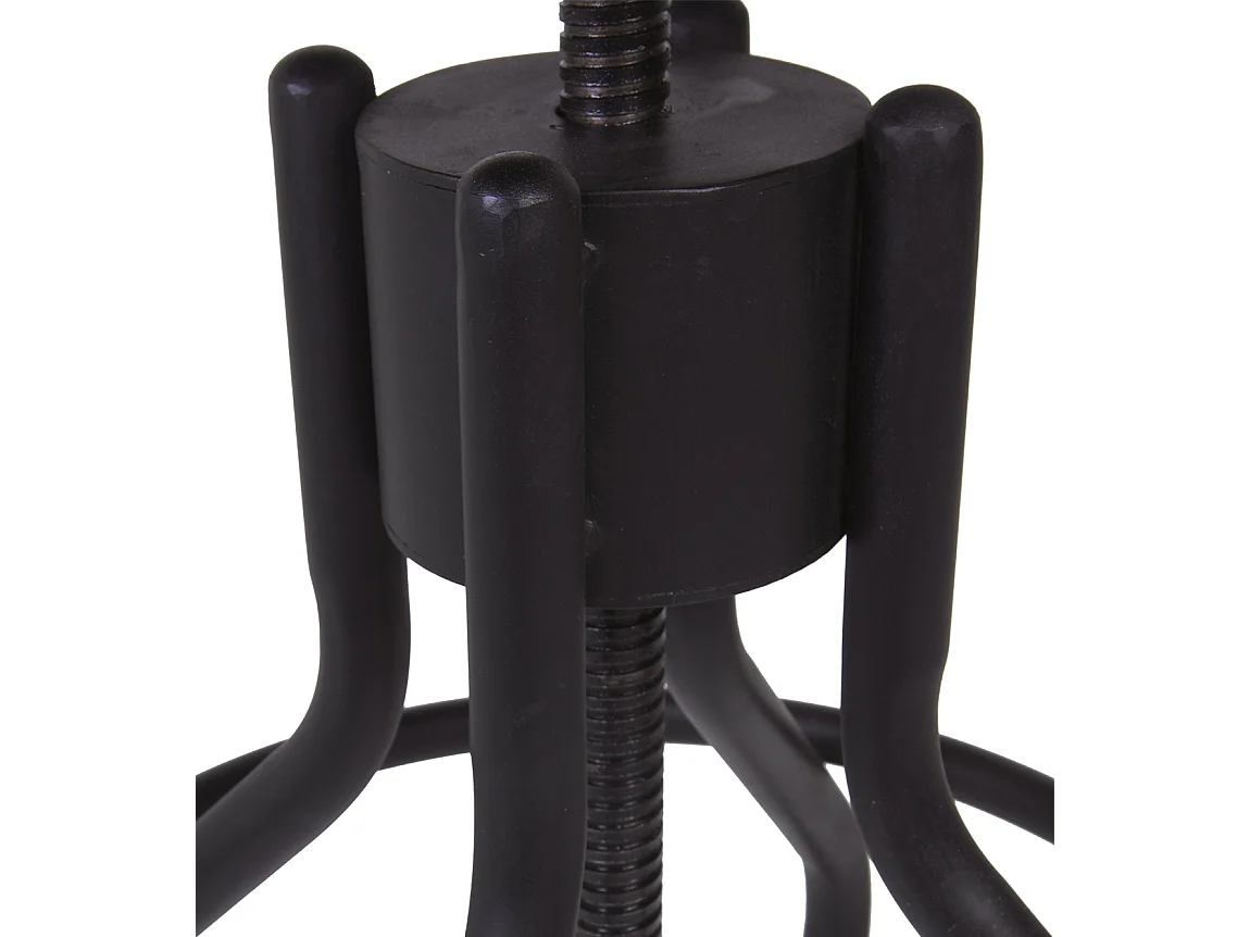 Tabouret rond industrielle hauteur réglable fer noir et bois de manguier marron Kouba