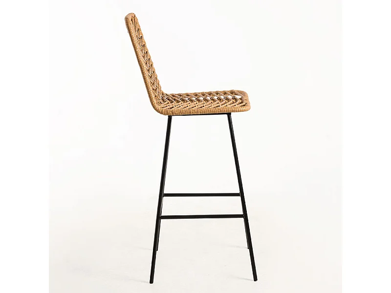 Taburete de bar Taka de ratán natural y acero negro 73 cm