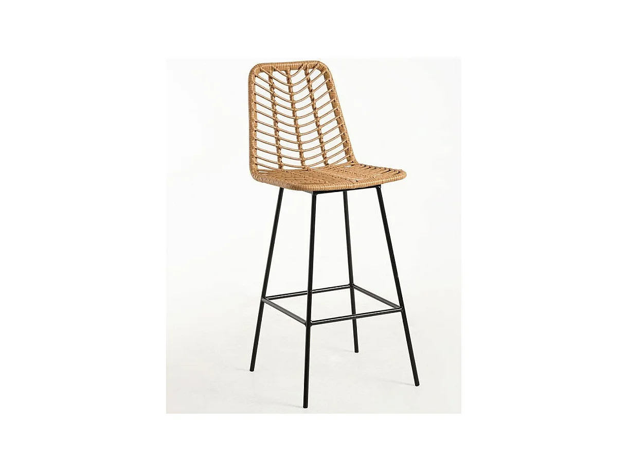 Tabouret de bar rotin naturel et acier noir Taka 73cm