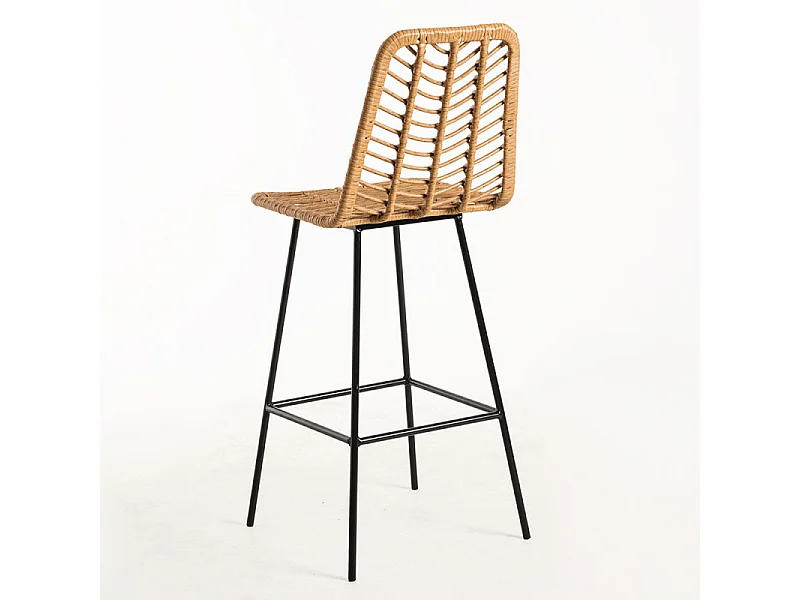 Tabouret de bar rotin naturel et acier noir Taka 73cm