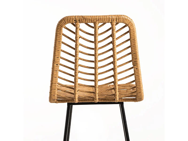 Tabouret de bar rotin naturel et acier noir Taka 73cm