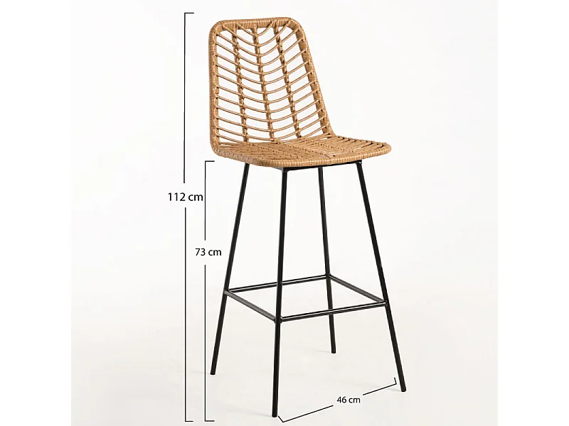 Tabouret de bar rotin naturel et acier noir Taka 73cm