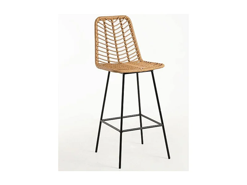 Tabouret de bar rotin naturel et acier noir Taka 73cm