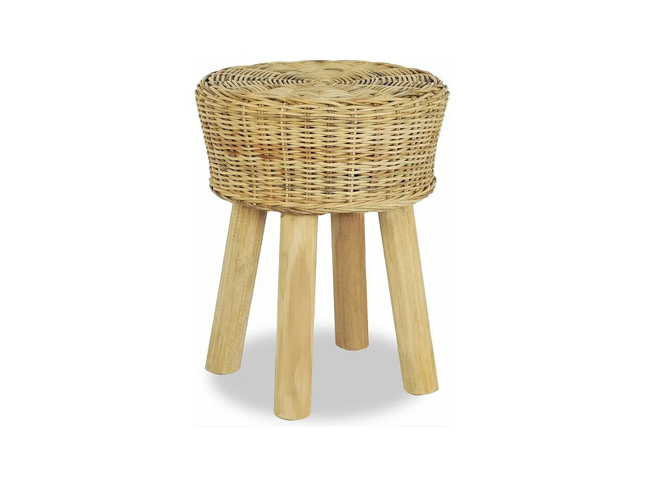 Tabouret bas rotin naturel et teck massif clair Palibe