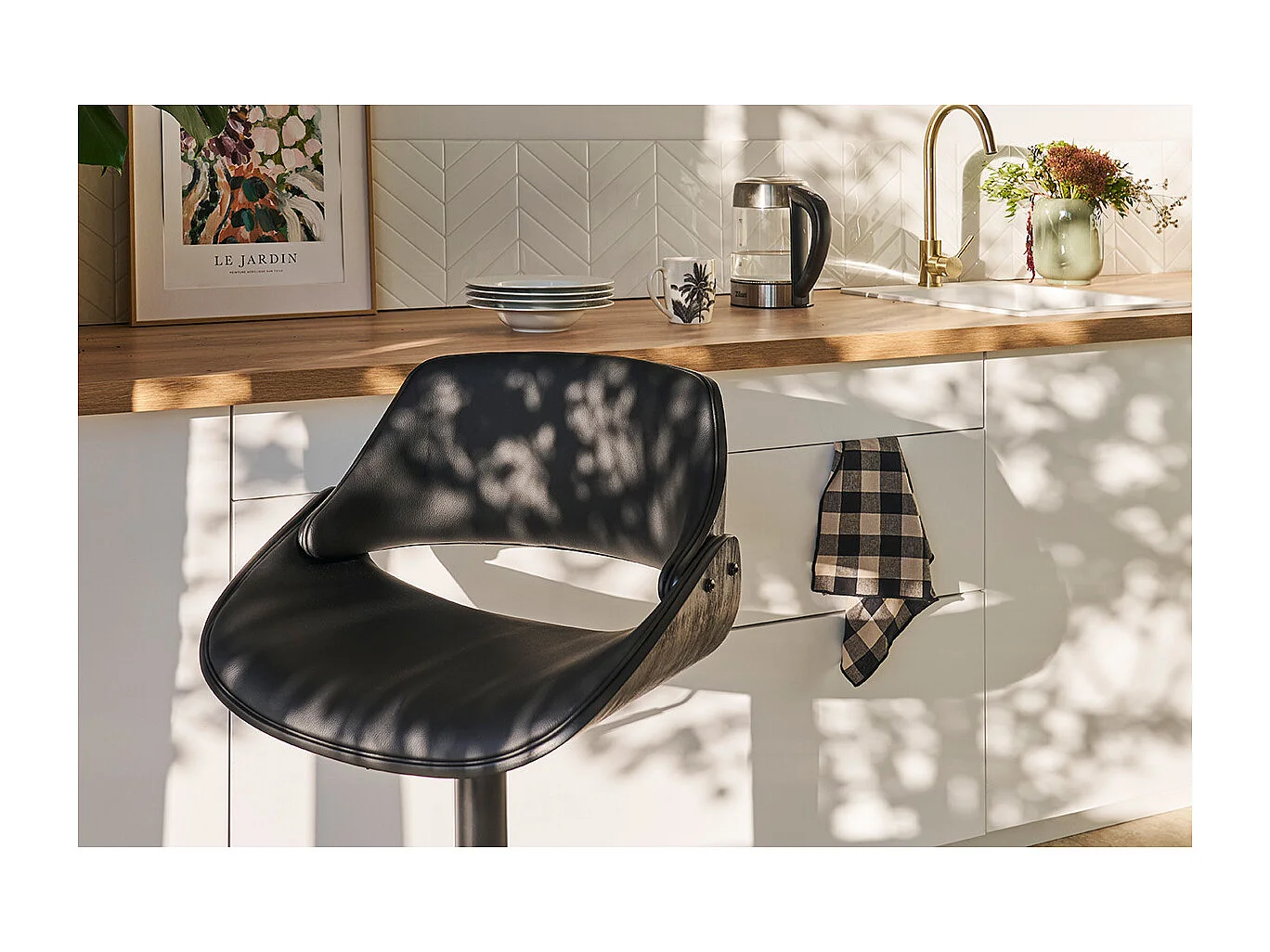 Taburete de cocina de diseño regulable madera y metal negro CLASH