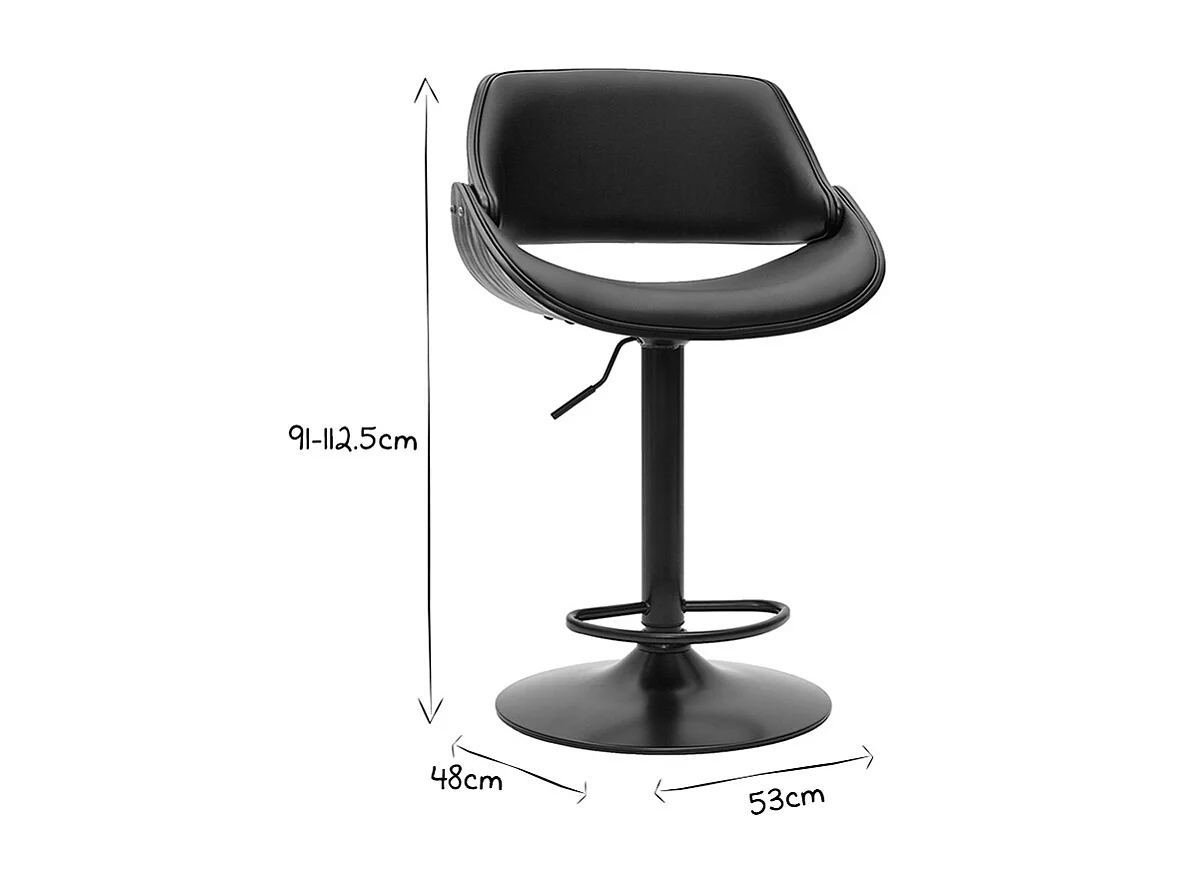 Tabouret de bar design noir réglable pivotant 360° CLASH
