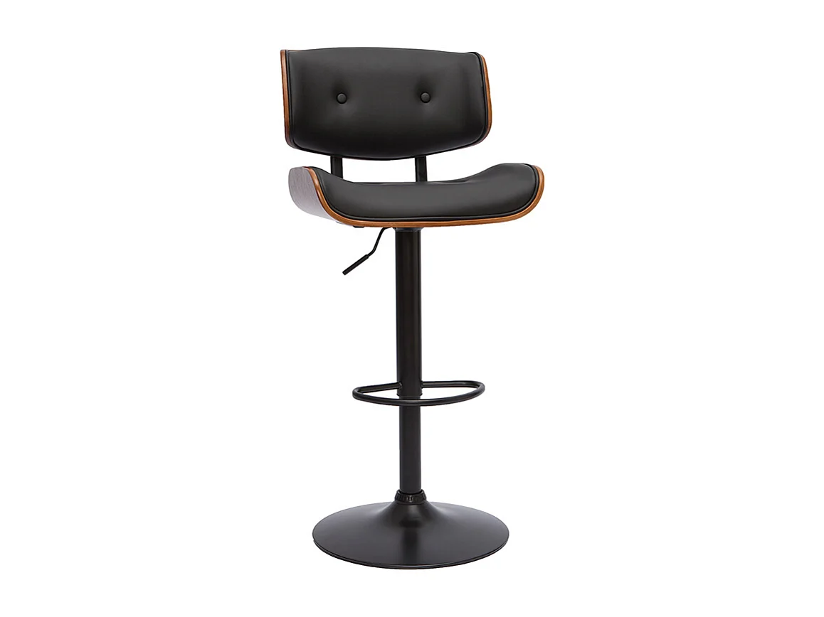 Tabouret de bar design réglable pivotant 360° noir et bois foncé BASILE