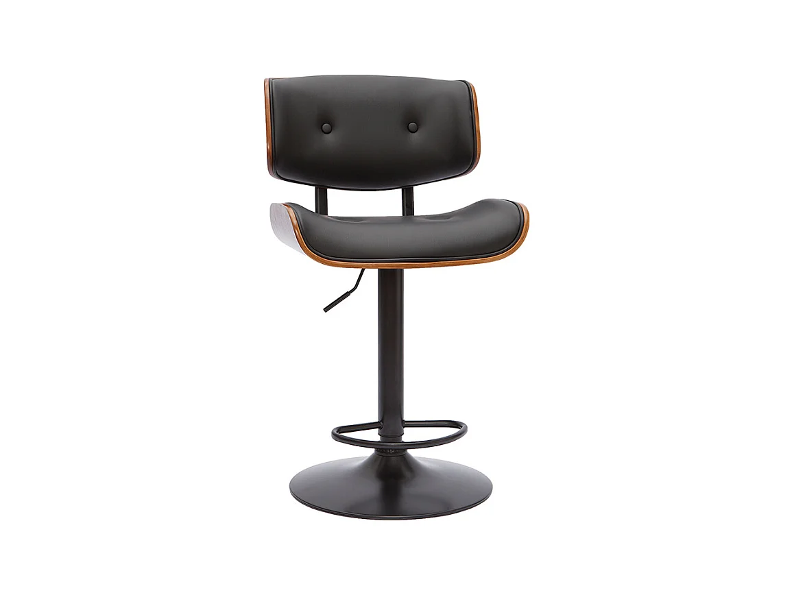 Tabouret de bar design réglable pivotant 360° noir et bois foncé BASILE