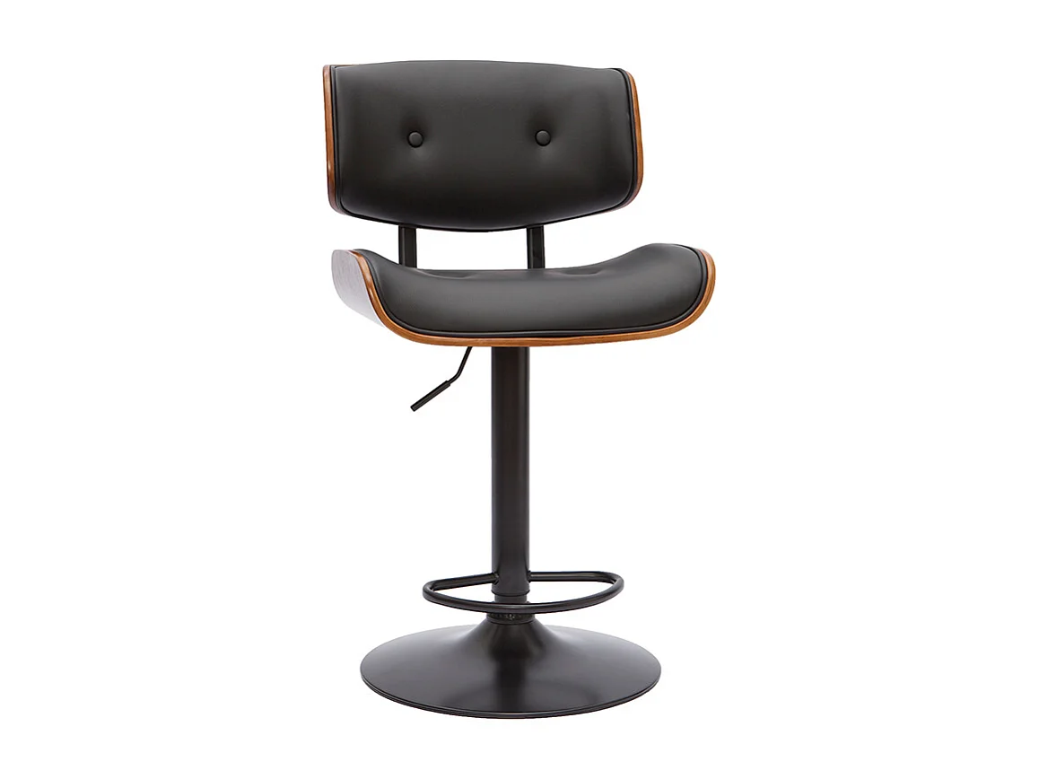 Taburete de cocina de diseño regulable negro con madera oscura BASILE