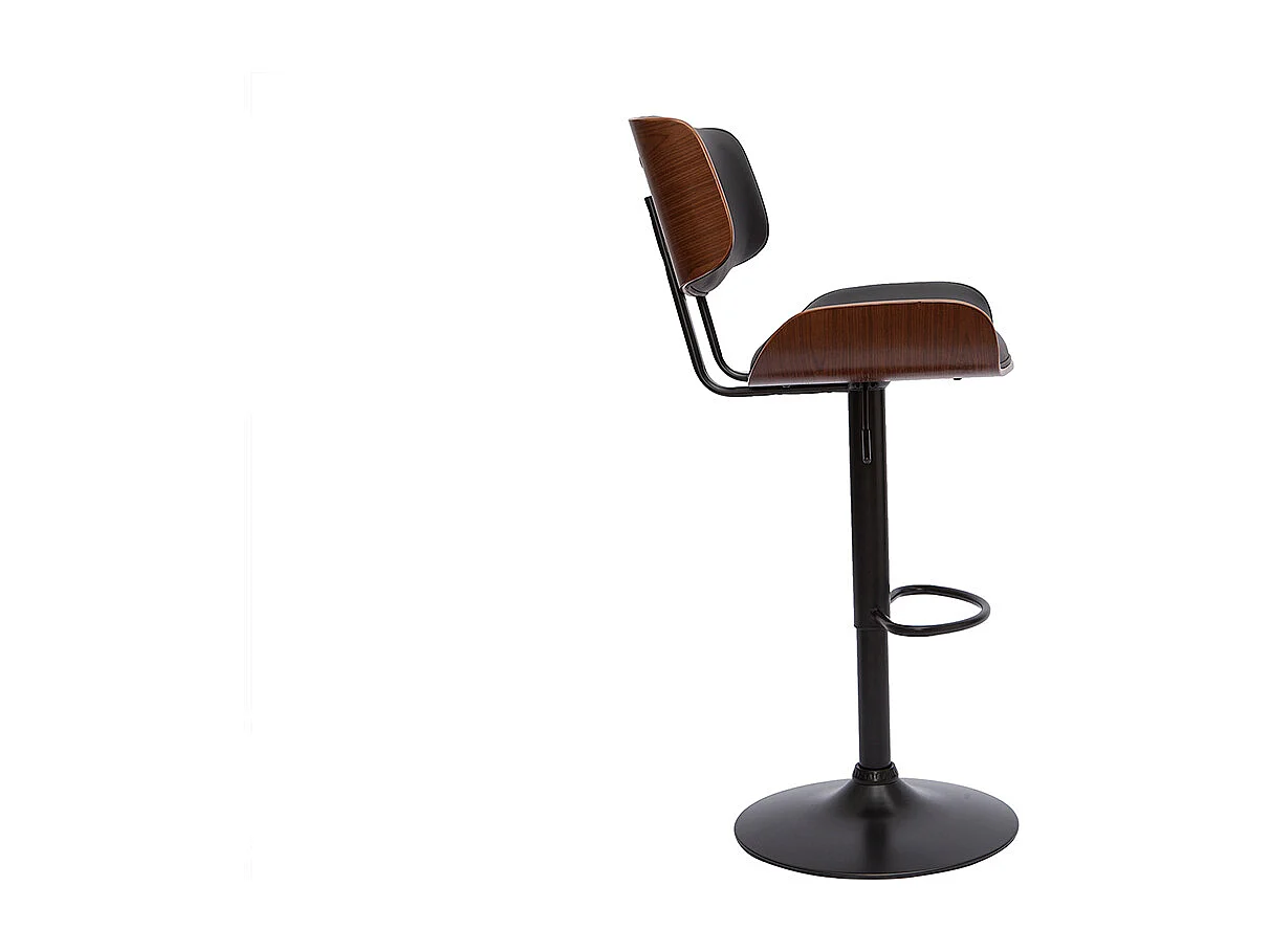 Taburete de cocina de diseño regulable negro con madera oscura BASILE