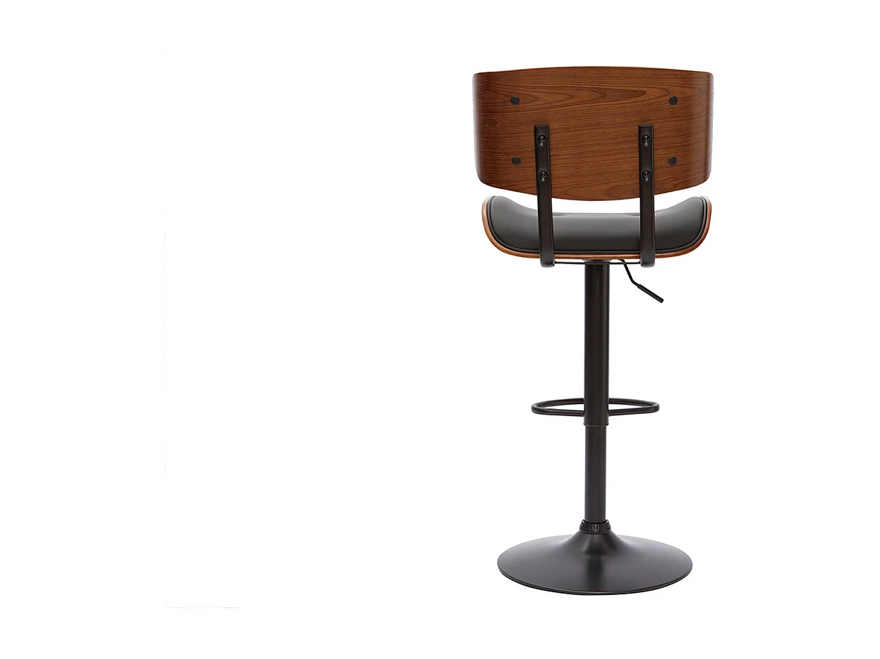 Taburete de cocina de diseño regulable negro con madera oscura BASILE