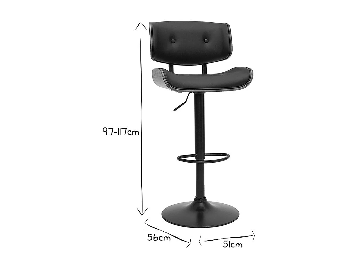 Taburete de cocina de diseño regulable negro con madera oscura BASILE