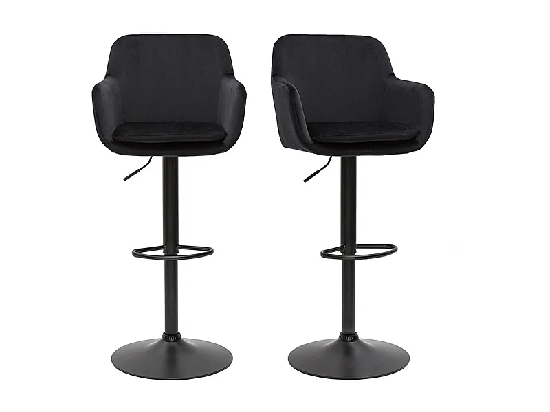 Set de 2 taburetes de cocina ajustables de terciopelo negro y metal AMIKA