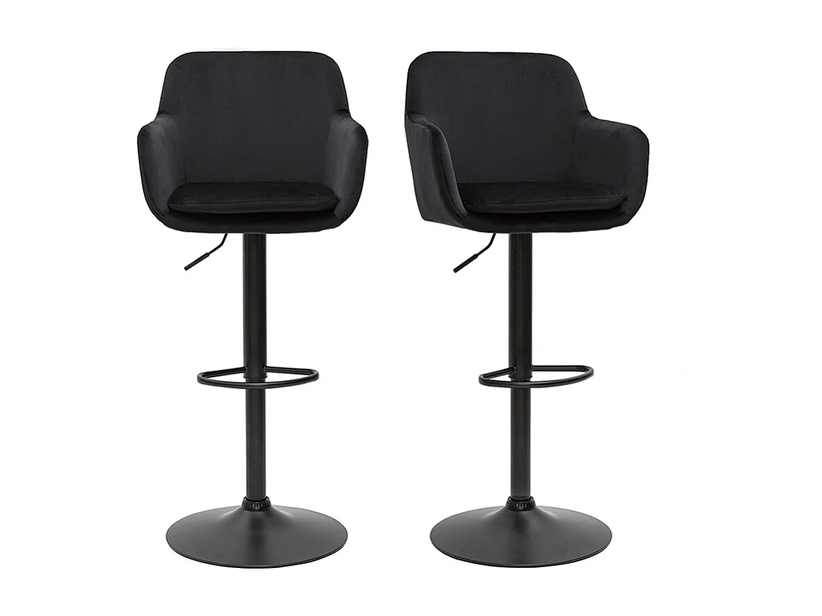 Set de 2 taburetes de cocina ajustables de terciopelo negro y metal AMIKA