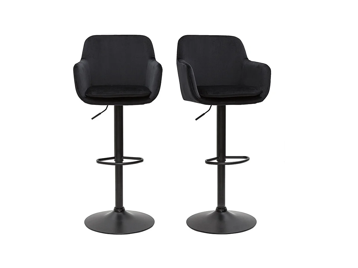 Tabourets de bar réglables en velours noir et métal (lot de 2) AMIKA