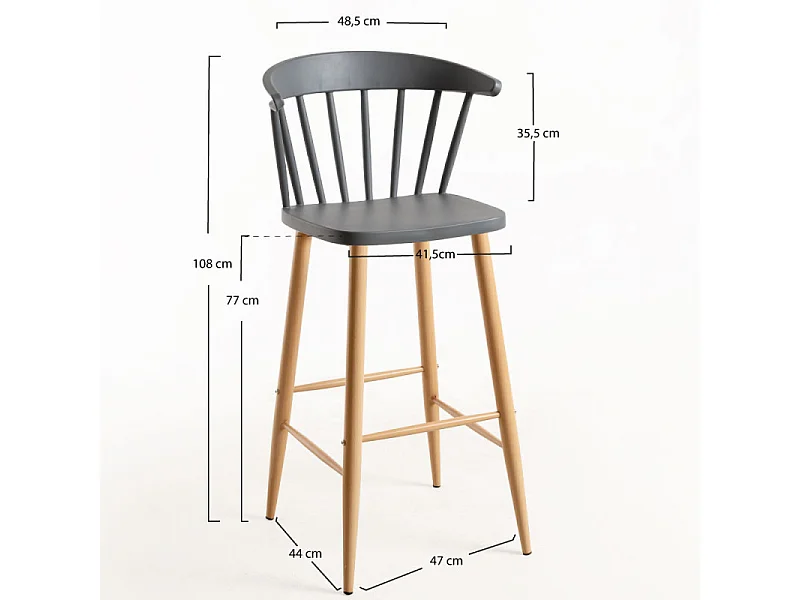 Chaise de bar grise avec pieds en métal effet naturel Kury 77cm
