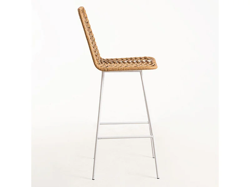 Taburete de bar Taka de ratán natural y acero blanco 73 cm