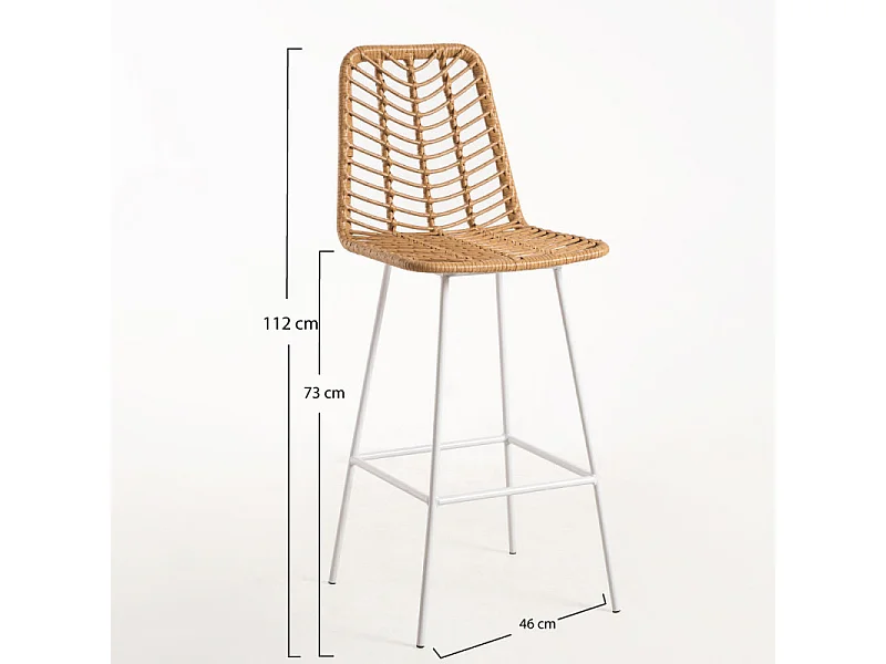Taburete de bar Taka de ratán natural y acero blanco 73 cm
