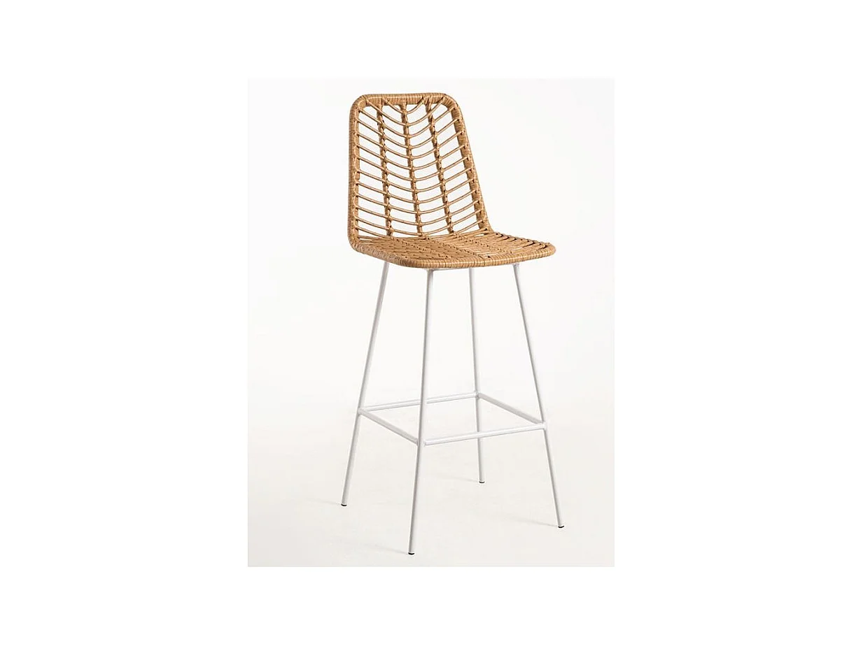 Tabouret de bar rotin naturel et acier blanc Taka 73cm