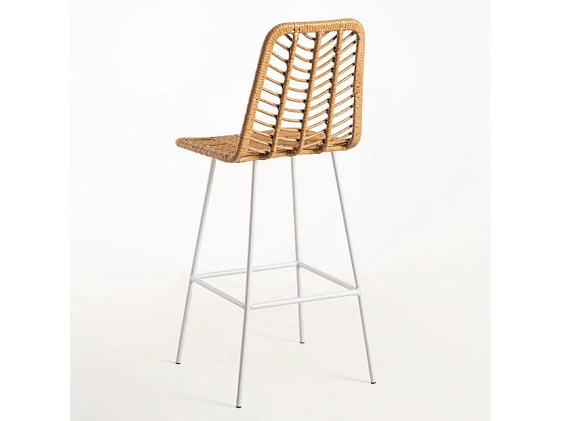 Tabouret de bar rotin naturel et acier blanc Taka 73cm