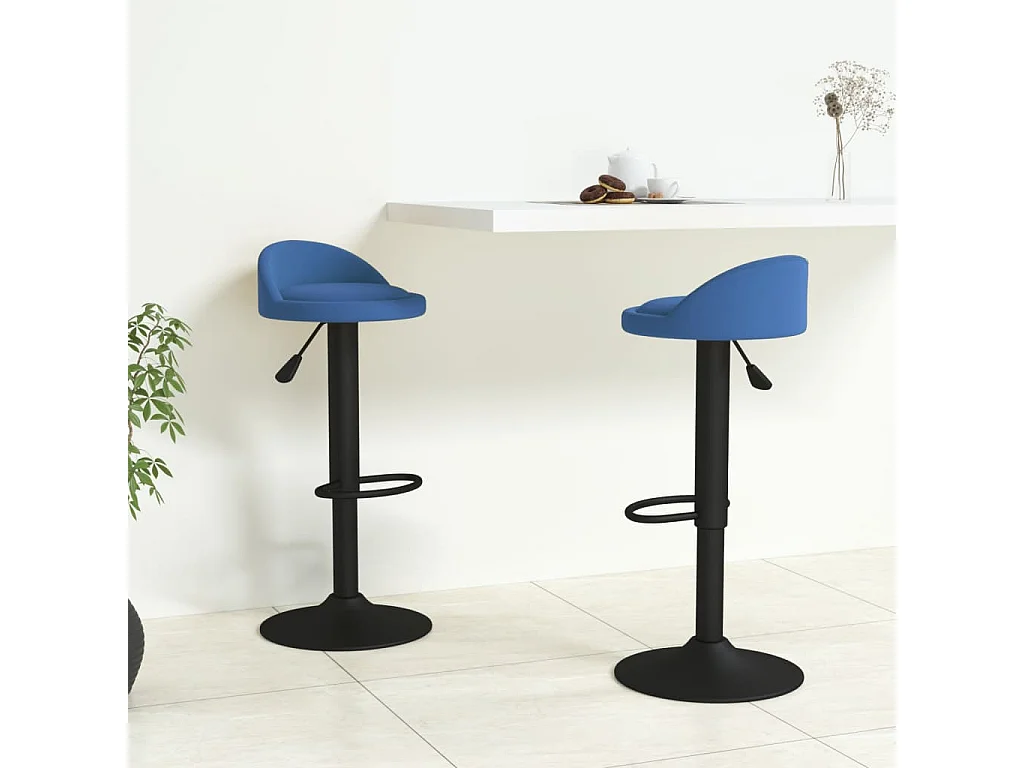 Tabouret assise arrondie velours bleu Luna - Lot de 2