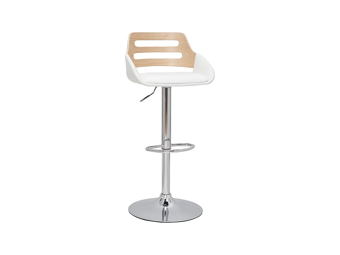 Tabouret de bar relevable design blanc et chêne PERNIK