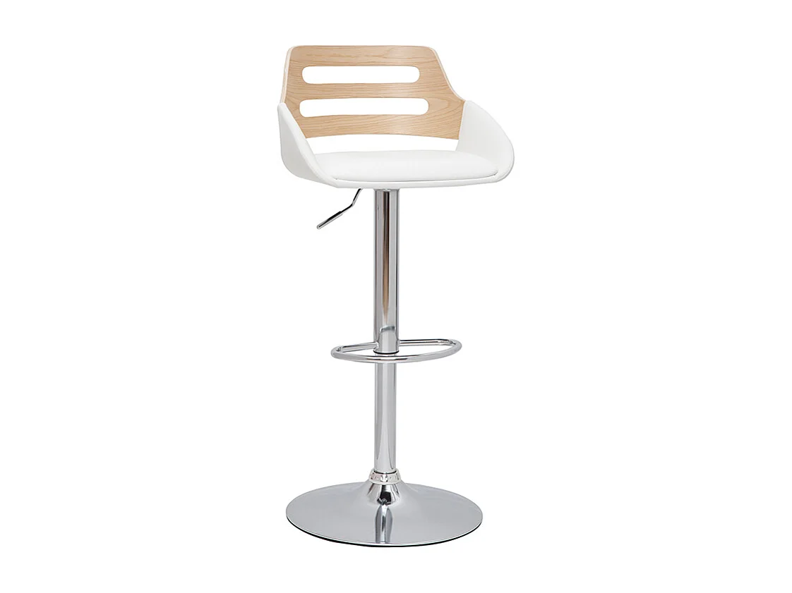 Taburete de cocina regulable de diseño blanco y roble PERNIK