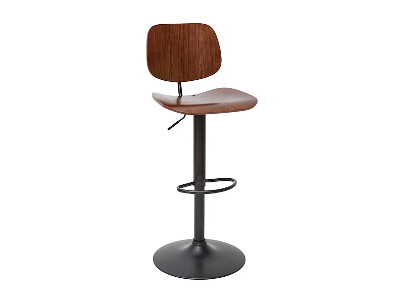 Tabouret de bar relevable noyer et métal noir TOBIAS